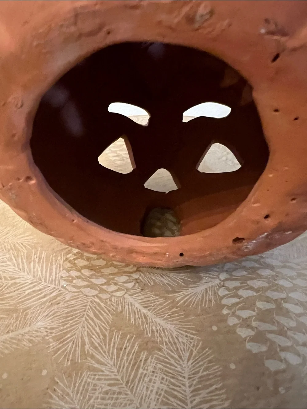 Two Faces- Vintage Terracotta Orange Ceramic Jack-O'-Lantern Pumpkin -